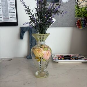 🌸 Tracy Porter Hand-Painted Glass Vase – Boho Cottagecore Floral